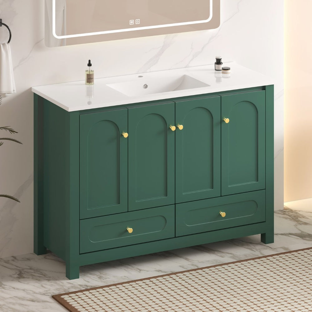 English Elm 48" Green Mdf Bathroom Vanity with Integrated Resin Basin and Soft Close Storage W3133S00033