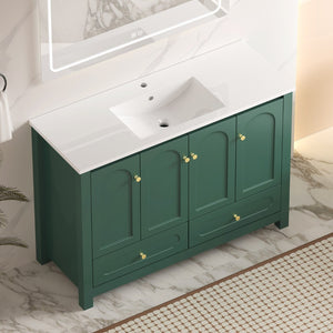English Elm 48" Green Mdf Bathroom Vanity with Integrated Resin Basin and Soft Close Storage W3133S00033
