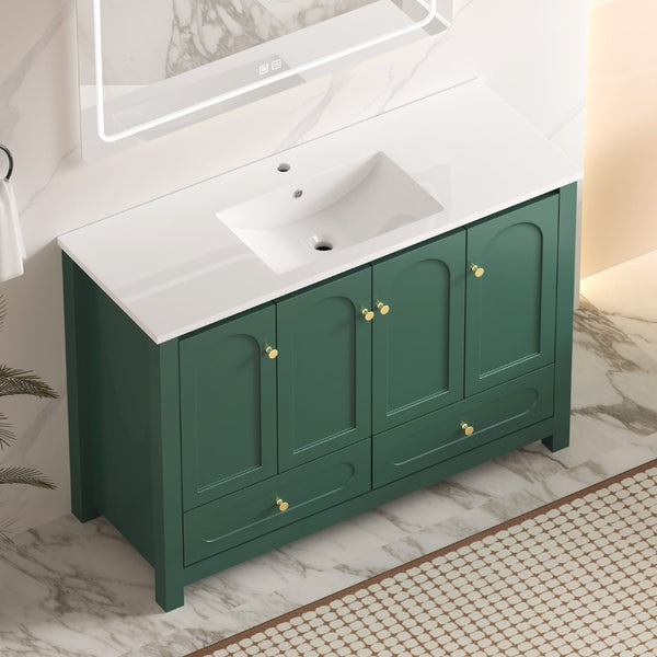 English Elm 48" Green Mdf Bathroom Vanity with Integrated Resin Basin and Soft Close Storage W3133S00033