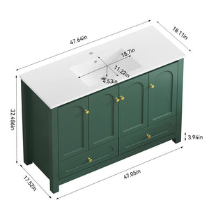 English Elm 48" Green Mdf Bathroom Vanity with Integrated Resin Basin and Soft Close Storage W3133S00033