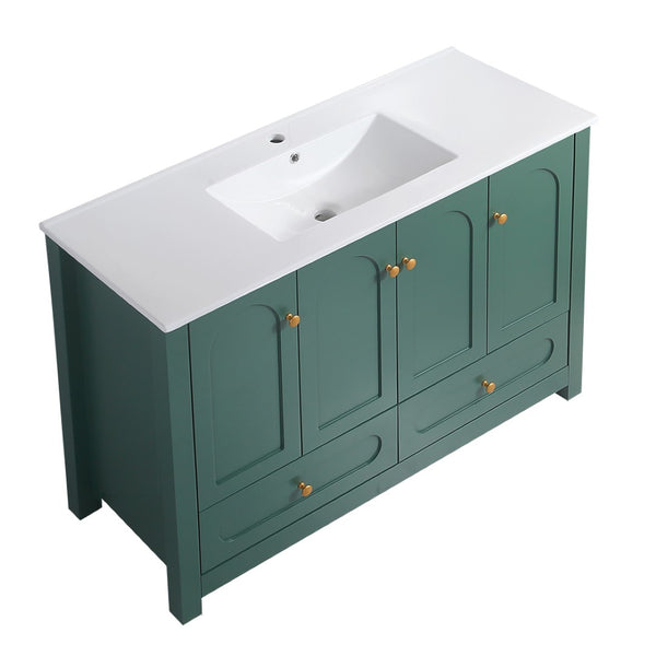 English Elm 48" Green Mdf Bathroom Vanity with Integrated Resin Basin and Soft Close Storage W3133S00033
