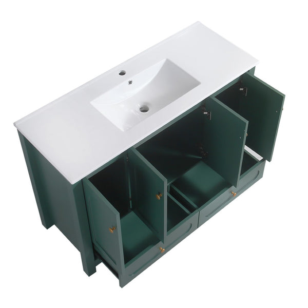 English Elm 48" Green Mdf Bathroom Vanity with Integrated Resin Basin and Soft Close Storage W3133S00033