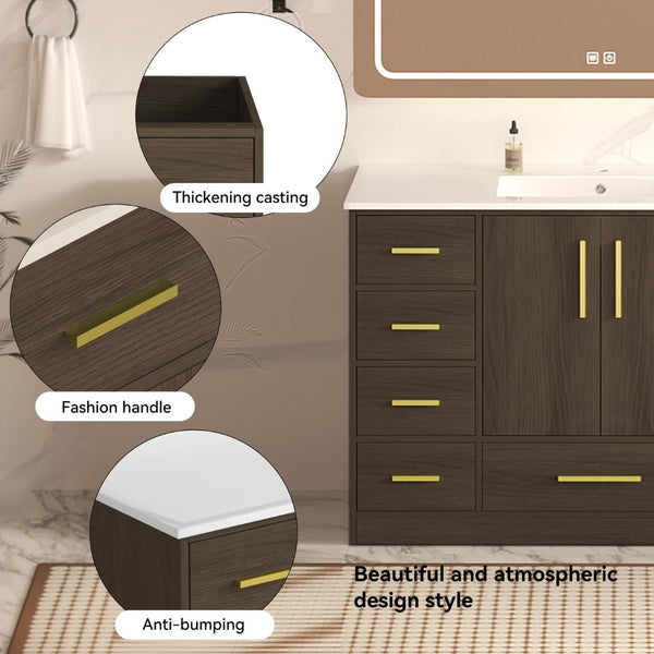English Elm 48Dark Brown Bathroom Vanity with 9 Drawers and 2 Soft Close Doors for Organized Storage W3133S00034
