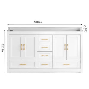 English Elm 60Black Bathroom Vanity Solid Wood MDF Matte Finish 4 Soft Close Doors 6 Drawers White W3133S00036