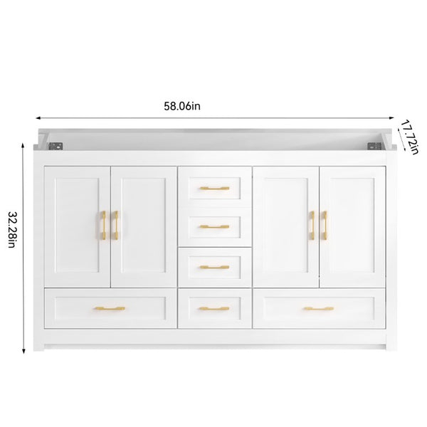 English Elm 60Black Bathroom Vanity Solid Wood MDF Matte Finish 4 Soft Close Doors 6 Drawers White W3133S00036