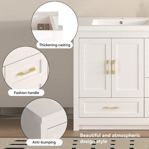 English Elm 60Black Bathroom Vanity Solid Wood MDF Matte Finish 4 Soft Close Doors 6 Drawers White W3133S00036