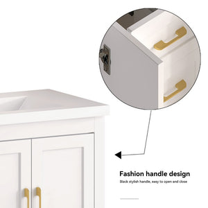 English Elm 60Black Bathroom Vanity Solid Wood MDF Matte Finish 4 Soft Close Doors 6 Drawers White W3133S00036