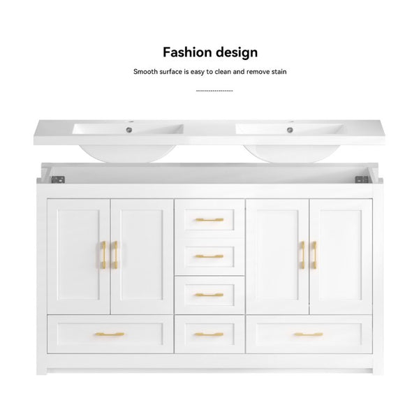 English Elm 60Black Bathroom Vanity Solid Wood MDF Matte Finish 4 Soft Close Doors 6 Drawers White W3133S00036
