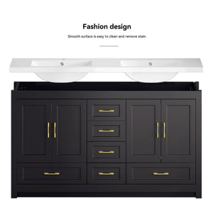 English Elm 60Black Bathroom Vanity Solid Wood MDF Matte Finish 4 Soft Close Doors 6 Drawers Black W3133S00037
