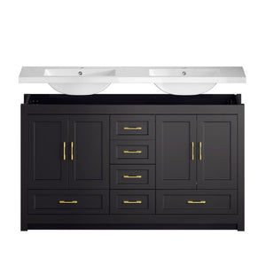 English Elm 60Black Bathroom Vanity Solid Wood MDF Matte Finish 4 Soft Close Doors 6 Drawers Black W3133S00037