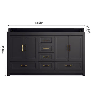 English Elm 60Black Bathroom Vanity Solid Wood MDF Matte Finish 4 Soft Close Doors 6 Drawers Black W3133S00037