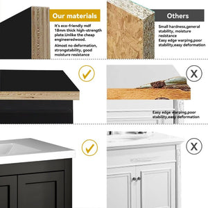 English Elm 60Black Bathroom Vanity Solid Wood MDF Matte Finish 4 Soft Close Doors 6 Drawers Black W3133S00037