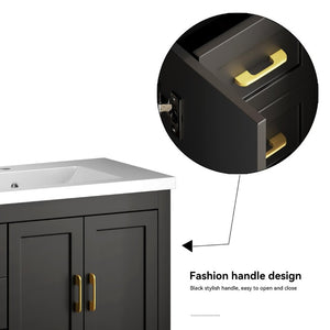 English Elm 60Black Bathroom Vanity Solid Wood MDF Matte Finish 4 Soft Close Doors 6 Drawers Black W3133S00037