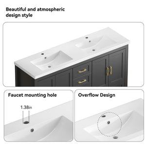 English Elm 60Black Bathroom Vanity Solid Wood MDF Matte Finish 4 Soft Close Doors 6 Drawers Black W3133S00037
