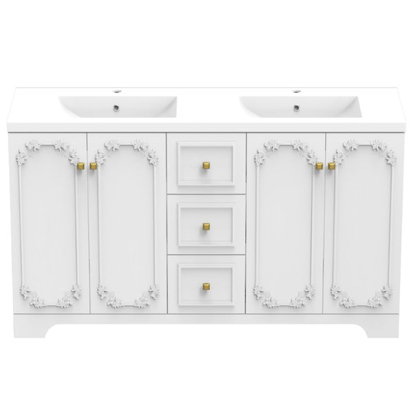 English Elm 60 Inch French Carved Bathroom Vanity Cabinet with Soft Close Doors and Gold Hardware W3133S00038