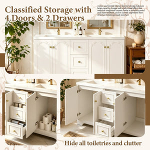 English Elm 60 Inch French Carved Bathroom Vanity Cabinet with Soft Close Doors and Gold Hardware W3133S00038