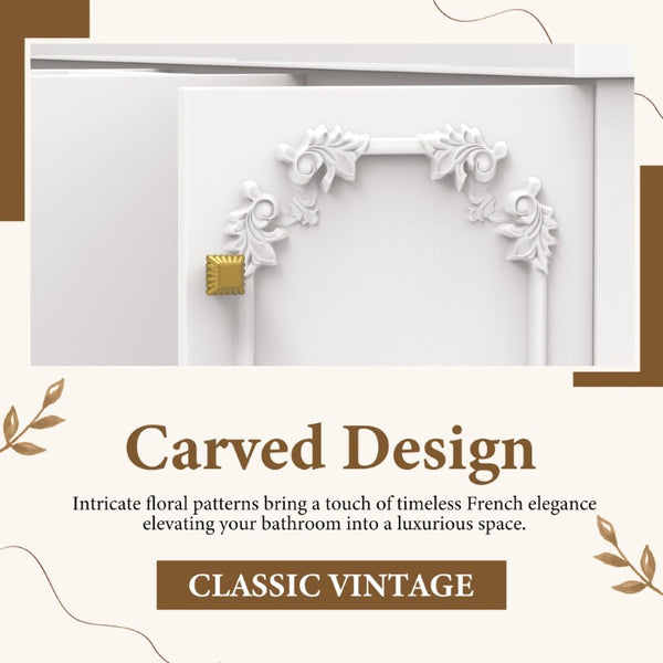 English Elm 60 Inch French Carved Bathroom Vanity Cabinet with Soft Close Doors and Gold Hardware W3133S00038