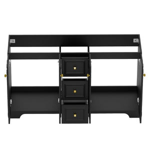 English Elm 60 Inch Black French Classical Bathroom Vanity Cabinet with Carved Floral Detail and Soft Close W3133S00039