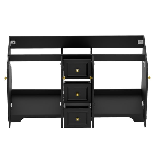 English Elm 60 Inch Black French Classical Bathroom Vanity Cabinet with Carved Floral Detail and Soft Close W3133S00039