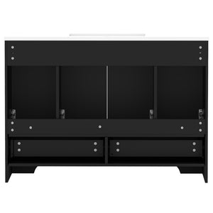 English Elm 48 Inch French Carved Bathroom Vanity with Floral Engravings Soft Close Doors Matte Black W3133S00040