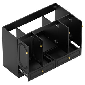 English Elm 48 Inch French Carved Bathroom Vanity with Floral Engravings Soft Close Doors Matte Black W3133S00040