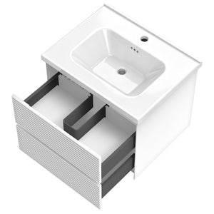 English Elm Wall Mounted Floating Bathroom Vanity with Ceramic Sink Soft Close Drawers Modern White W3133S00043