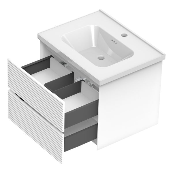 English Elm Wall Mounted Floating Bathroom Vanity with Ceramic Sink Soft Close Drawers Modern White W3133S00043