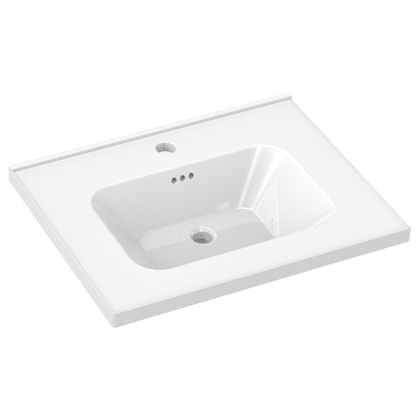 English Elm Wall Mounted Floating Bathroom Vanity with Ceramic Sink Soft Close Drawers Modern White W3133S00043