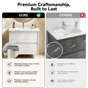 English Elm Wall Mounted Floating Bathroom Vanity with Ceramic Sink Soft Close Drawers Modern White W3133S00043