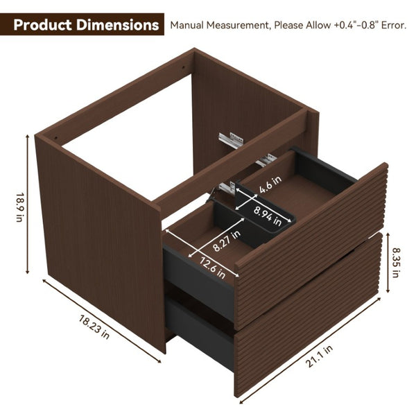 English Elm Wall Mounted Floating Bathroom Vanity with Ceramic Sink Soft Close Drawers Modern Walnut W3133S00044
