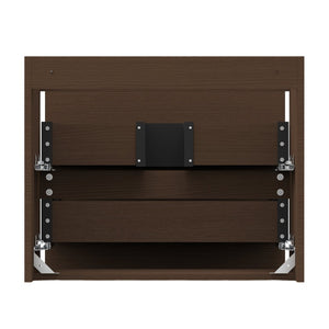 English Elm Wall Mounted Floating Bathroom Vanity with Ceramic Sink Soft Close Drawers Modern Walnut W3133S00044