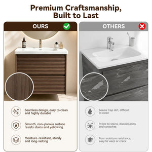 English Elm Wall Mounted Floating Bathroom Vanity with Ceramic Sink Soft Close Drawers Modern Walnut W3133S00044
