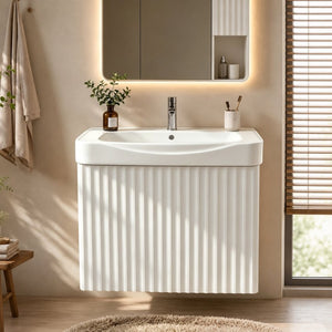 English Elm Wall Mount Floating Bathroom Vanity with Ceramic Sink Solid Wood Soft Close Cabinet W3133S00045