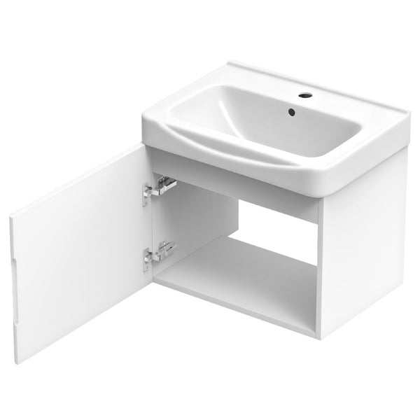 English Elm Wall Mount Floating Bathroom Vanity with Ceramic Sink Solid Wood Soft Close Cabinet W3133S00045