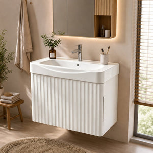 English Elm Wall Mount Floating Bathroom Vanity with Ceramic Sink Solid Wood Soft Close Cabinet W3133S00045