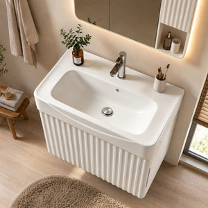 English Elm Wall Mount Floating Bathroom Vanity with Ceramic Sink Solid Wood Soft Close Cabinet W3133S00045
