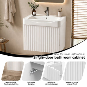 English Elm Wall Mount Floating Bathroom Vanity with Ceramic Sink Solid Wood Soft Close Cabinet W3133S00045