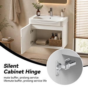 English Elm Wall Mount Floating Bathroom Vanity with Ceramic Sink Solid Wood Soft Close Cabinet W3133S00045
