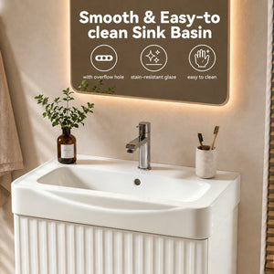 English Elm Wall Mount Floating Bathroom Vanity with Ceramic Sink Solid Wood Soft Close Cabinet W3133S00045