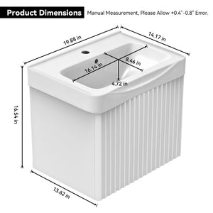 English Elm Wall Mount Floating Bathroom Vanity with Ceramic Sink Solid Wood Soft Close Cabinet W3133S00045