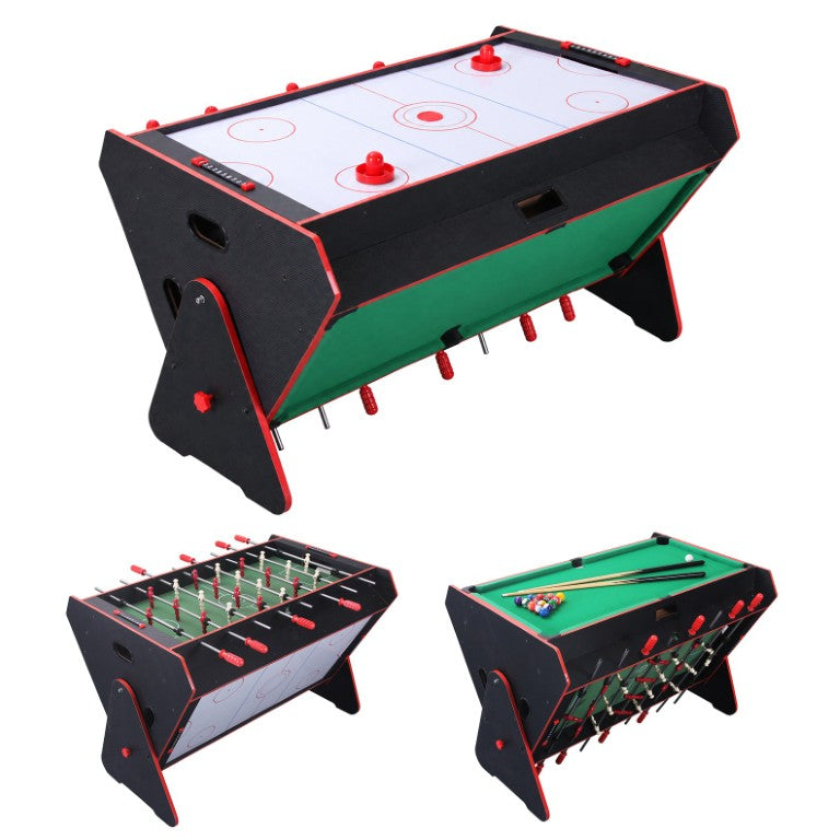 English Elm 48″ Swivel Multi-Game Table with Foosball Billiards and Air Hockey for Playrooms W3133S00048