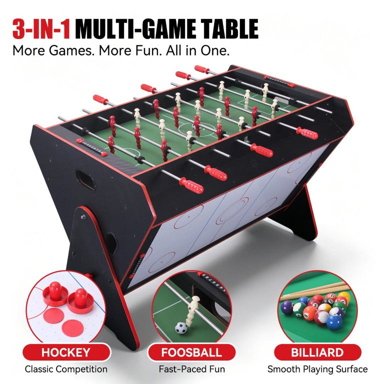 English Elm 48″ Swivel Multi-Game Table with Foosball Billiards and Air Hockey for Playrooms W3133S00048