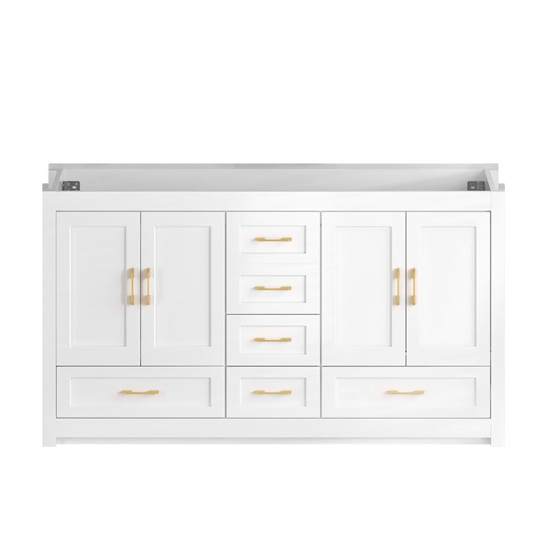 English Elm 60White Bathroom Vanity with Solid Wood Frame 10 Drawers and 4 Soft Close Doors W3133S00049