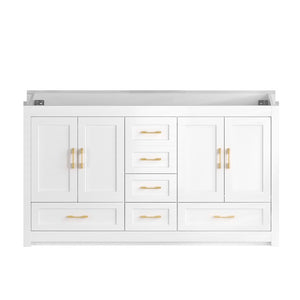 English Elm 60White Bathroom Vanity with Solid Wood Frame 10 Drawers and 4 Soft Close Doors W3133S00049