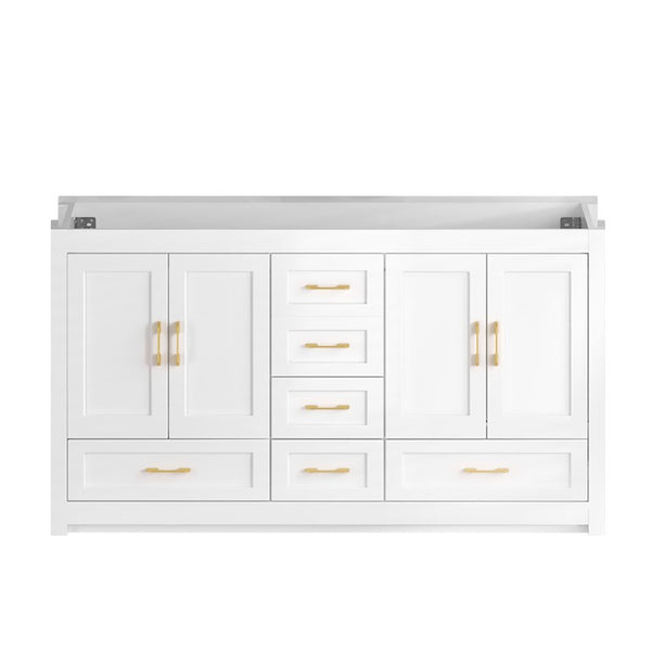 English Elm 60White Bathroom Vanity with Solid Wood Frame 10 Drawers and 4 Soft Close Doors W3133S00049