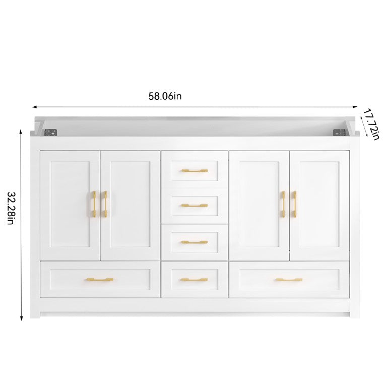 English Elm 60White Bathroom Vanity with Solid Wood Frame 10 Drawers and 4 Soft Close Doors W3133S00049