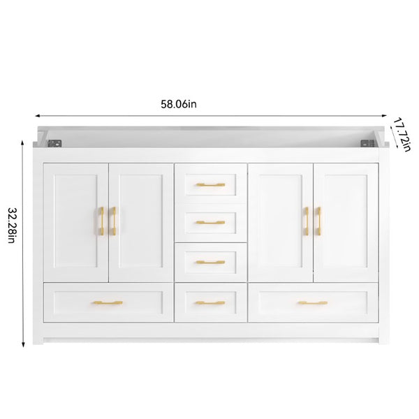 English Elm 60White Bathroom Vanity with Solid Wood Frame 10 Drawers and 4 Soft Close Doors W3133S00049