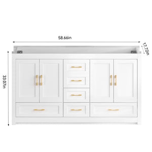English Elm 60White Bathroom Vanity with Solid Wood Frame 10 Drawers and 4 Soft Close Doors W3133S00049