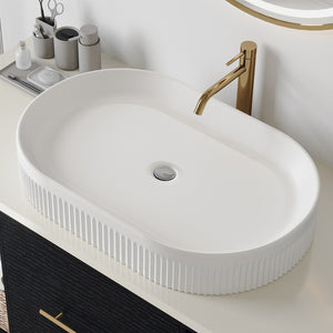 English Elm 22.8-in Oval Ceramic Vessel Sink with Striped Texture for Modern Bathroom Vanities W3136P371943