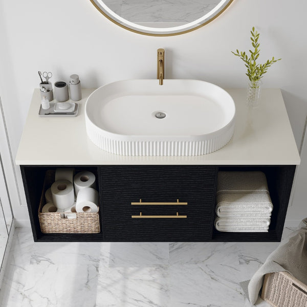 English Elm 22.8-in Oval Ceramic Vessel Sink with Striped Texture for Modern Bathroom Vanities W3136P371943